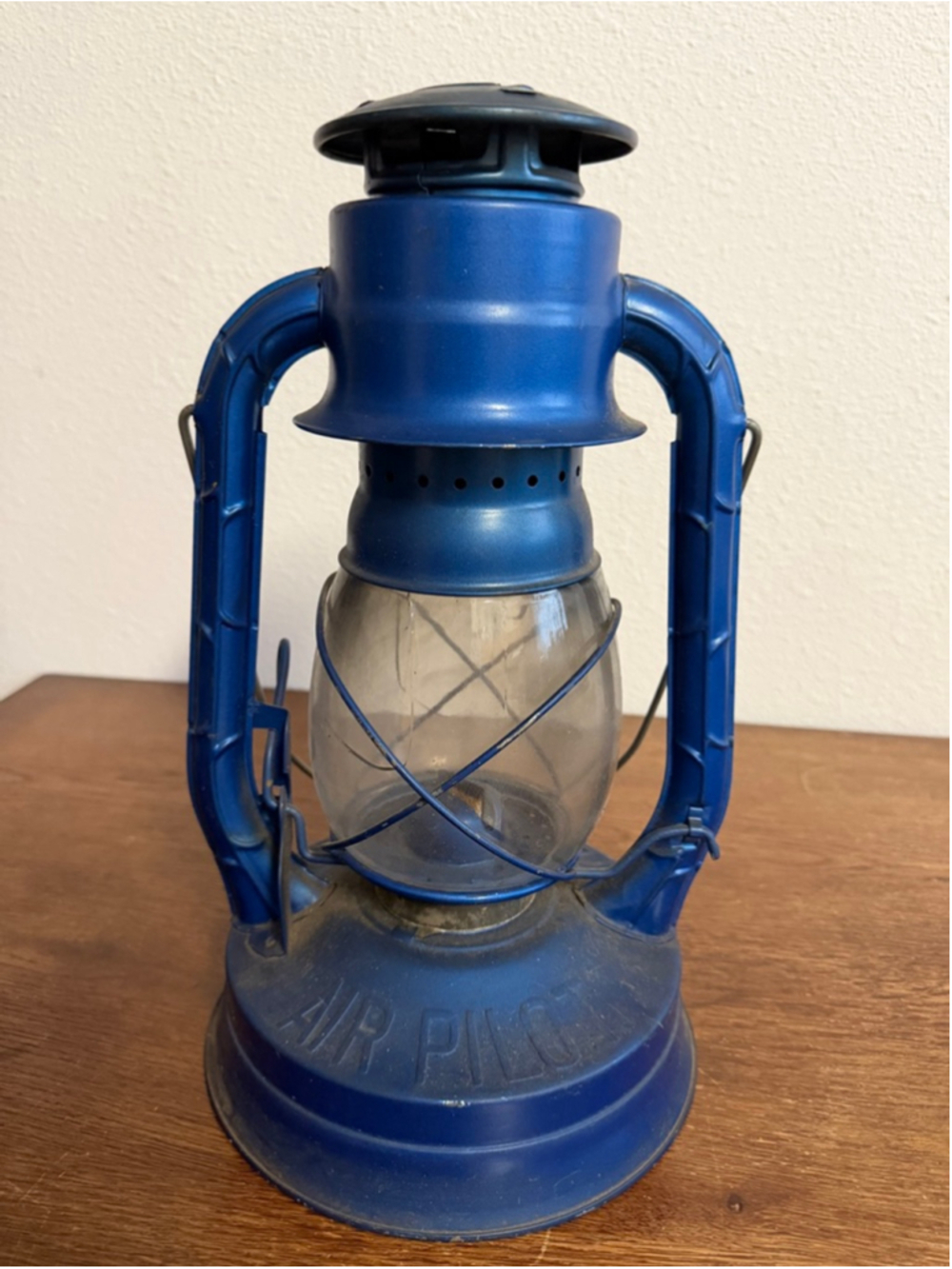 Vintage Air Pilot No. 8 Blue Kerosene Lantern Oil Lamp Dietz Style Rustic Decor